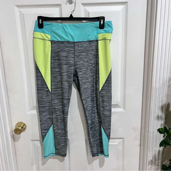 Gray and Neon Colorblock Leggings - Picture 1 of 3